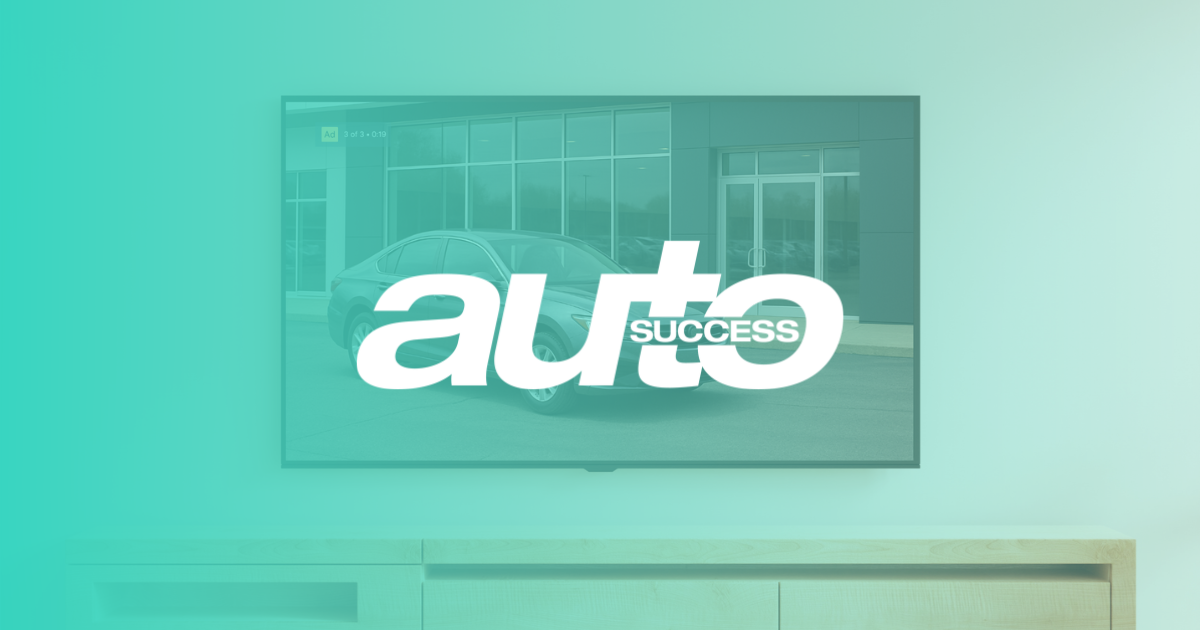 AutoSuccess Logo overlayed on ASC's Hero image of a Car Ad on a Connected TV