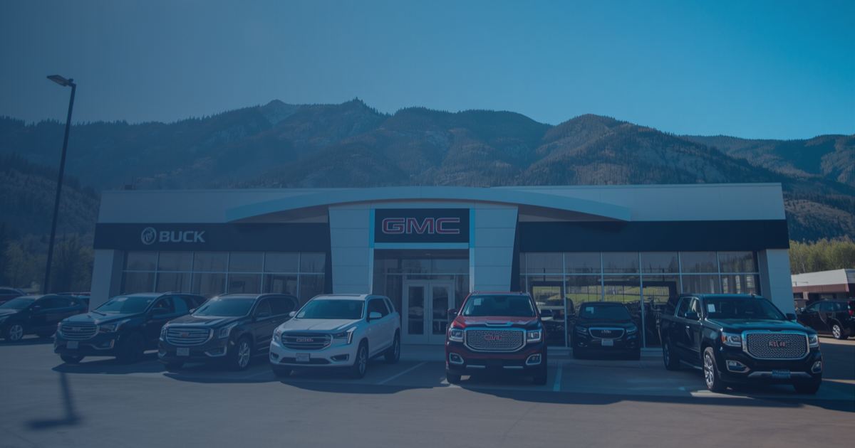 Buick GMC dealership lot with blue overlay